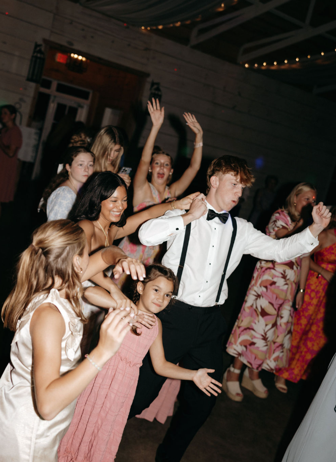 Guests partying at wedding reception